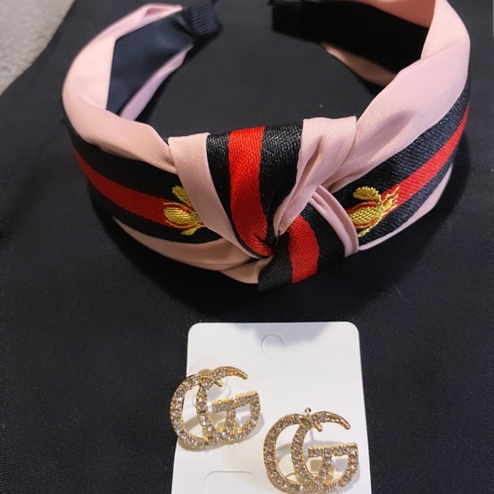 Pink/black 🐝 headband & earrings set💗🖤